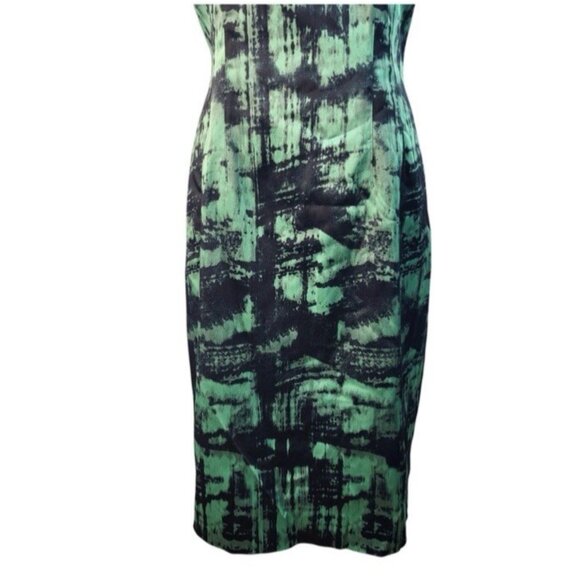 Jay Godfrey Sheath Dress 6 Faux Stretch Silk Sheath Green Black NEW $300 - Picture 5 of 9